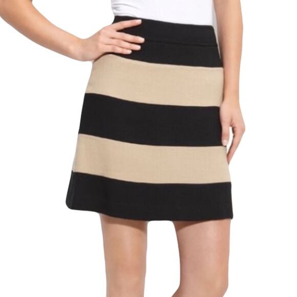 KATE SPADE Skirt 10 Stripe Cream Black Wool blend A-Line Stitch-Detail ”Clemonce - Picture 1 of 9